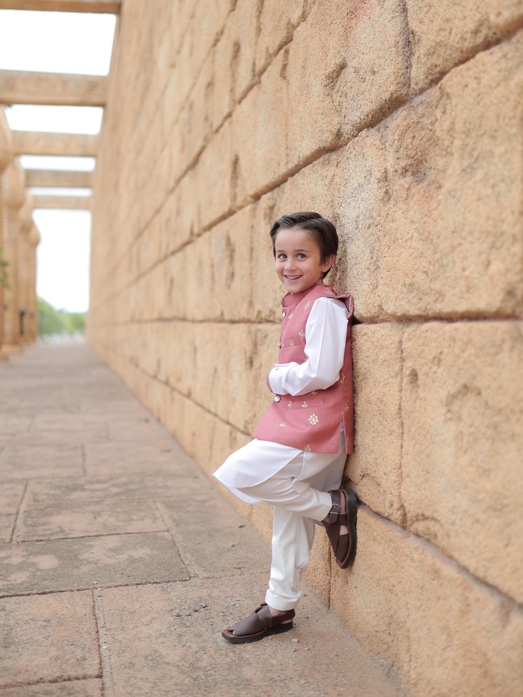 Tea Pink vest outfit-Boys By Zari