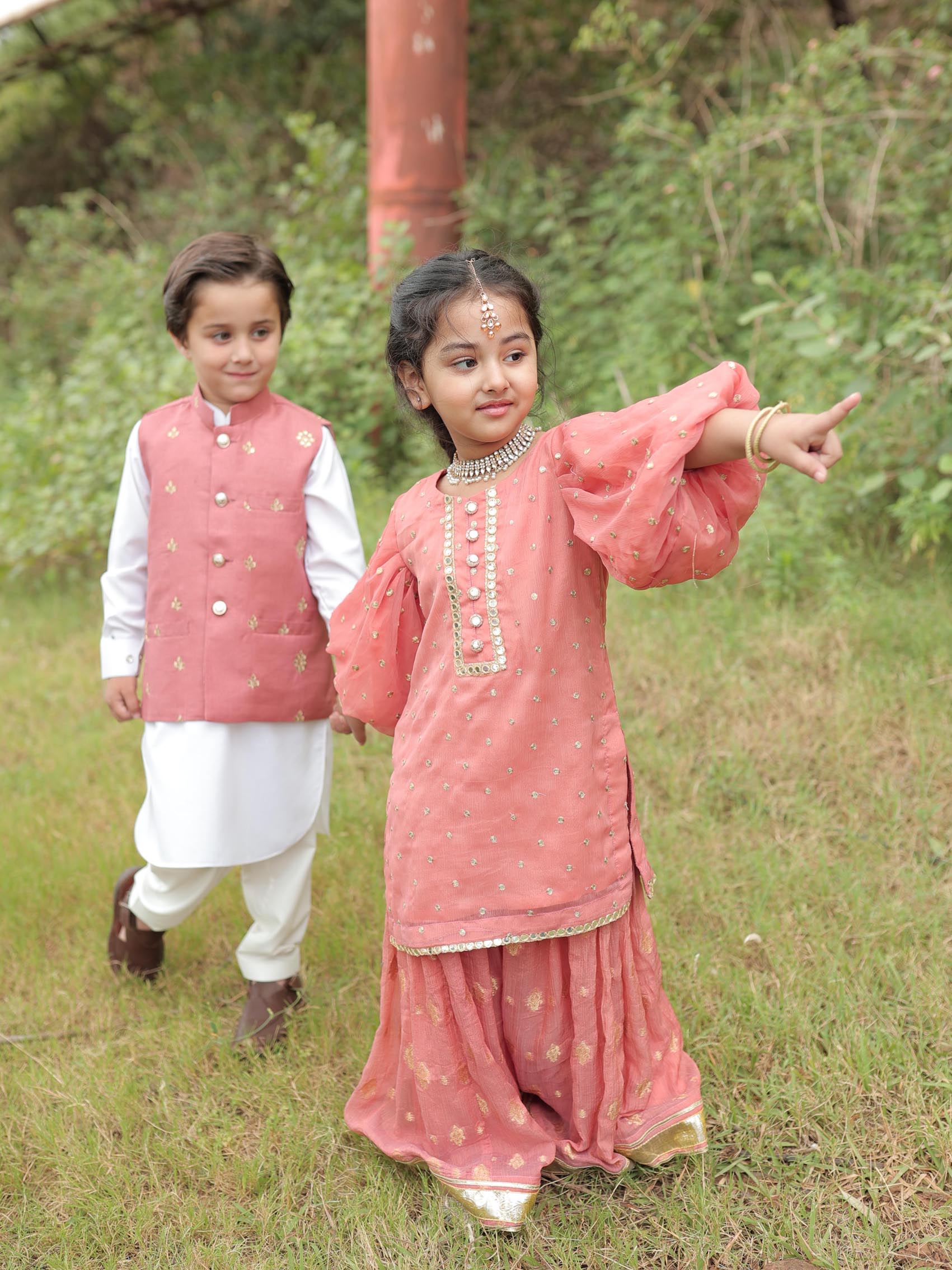 Tea Pink vest outfit-Boys By Zari