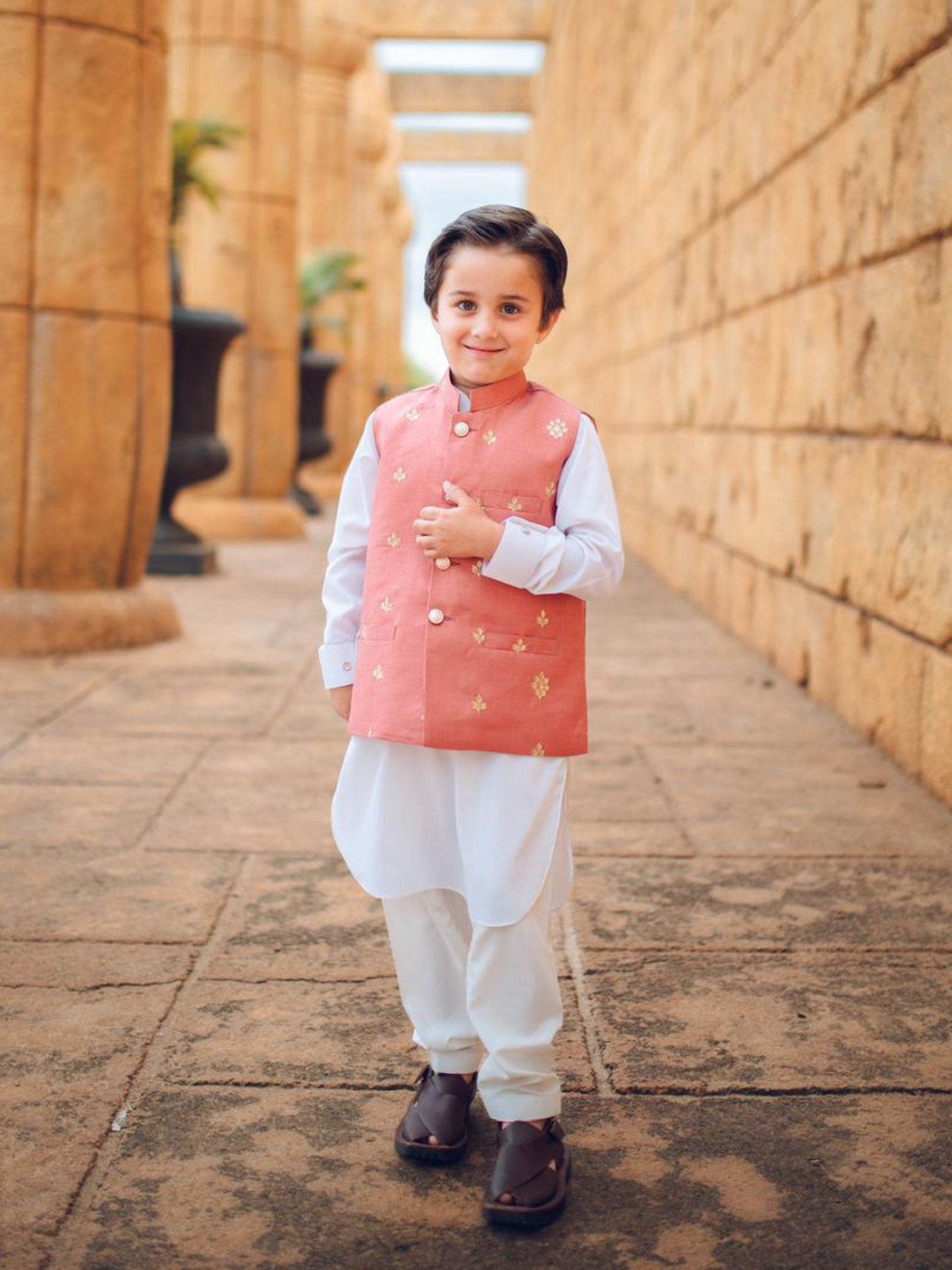 Tea Pink vest outfit-Boys By Zari