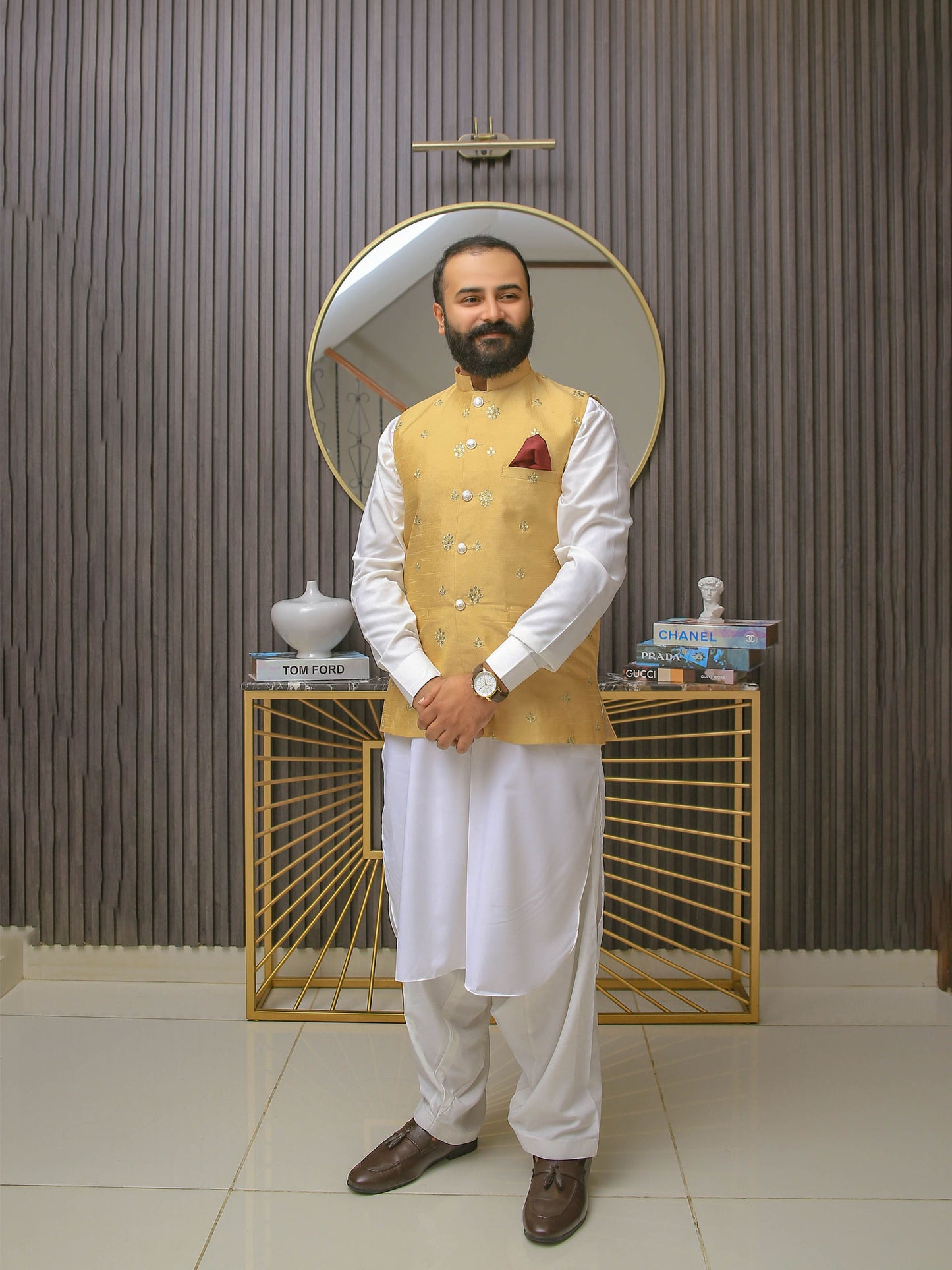 Dull Gold Vest Suit By Zari