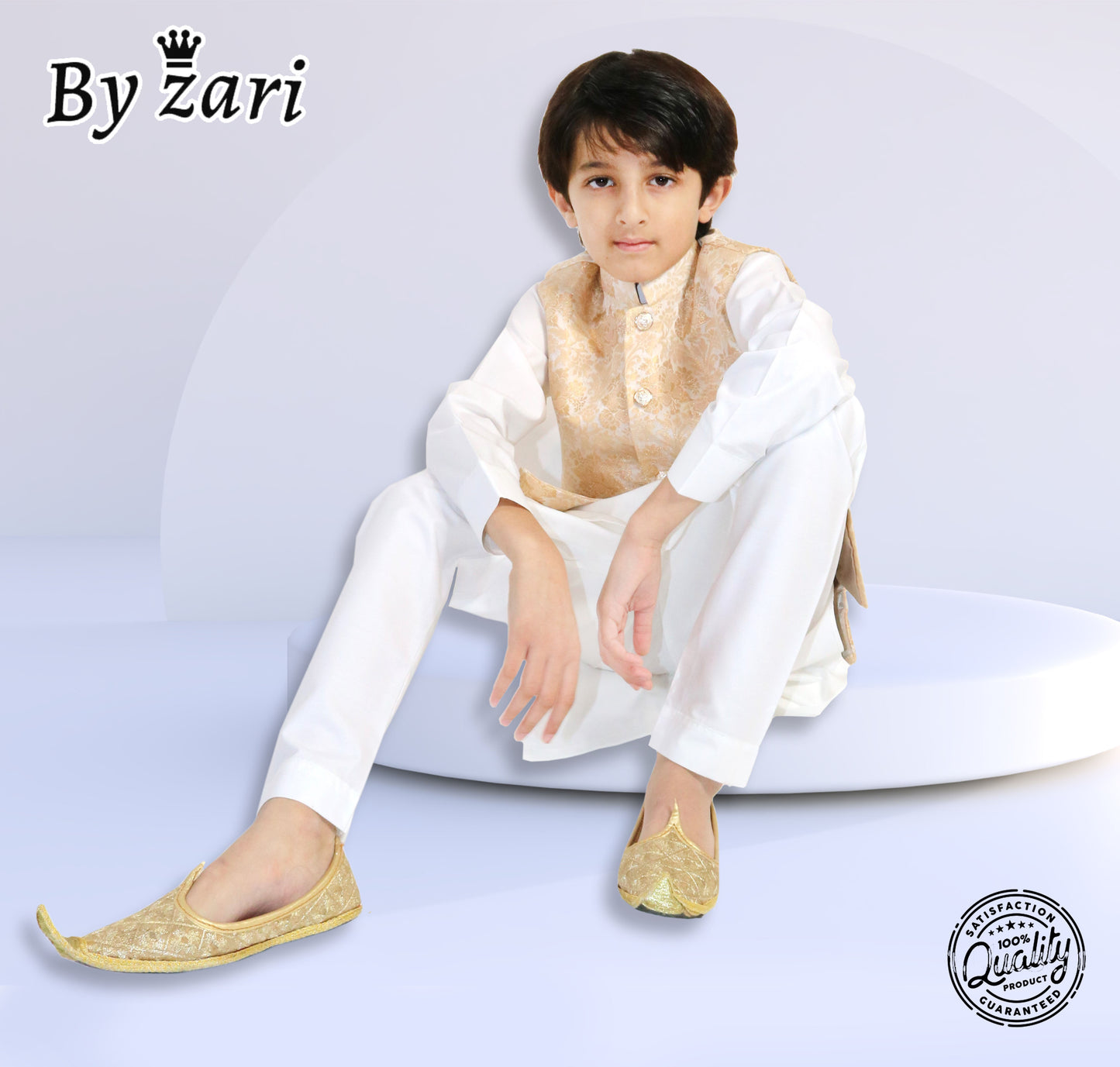 Gold vest 3pc Suit By Zari