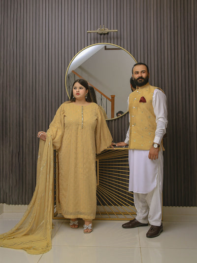 Dull Gold Vest Suit By Zari