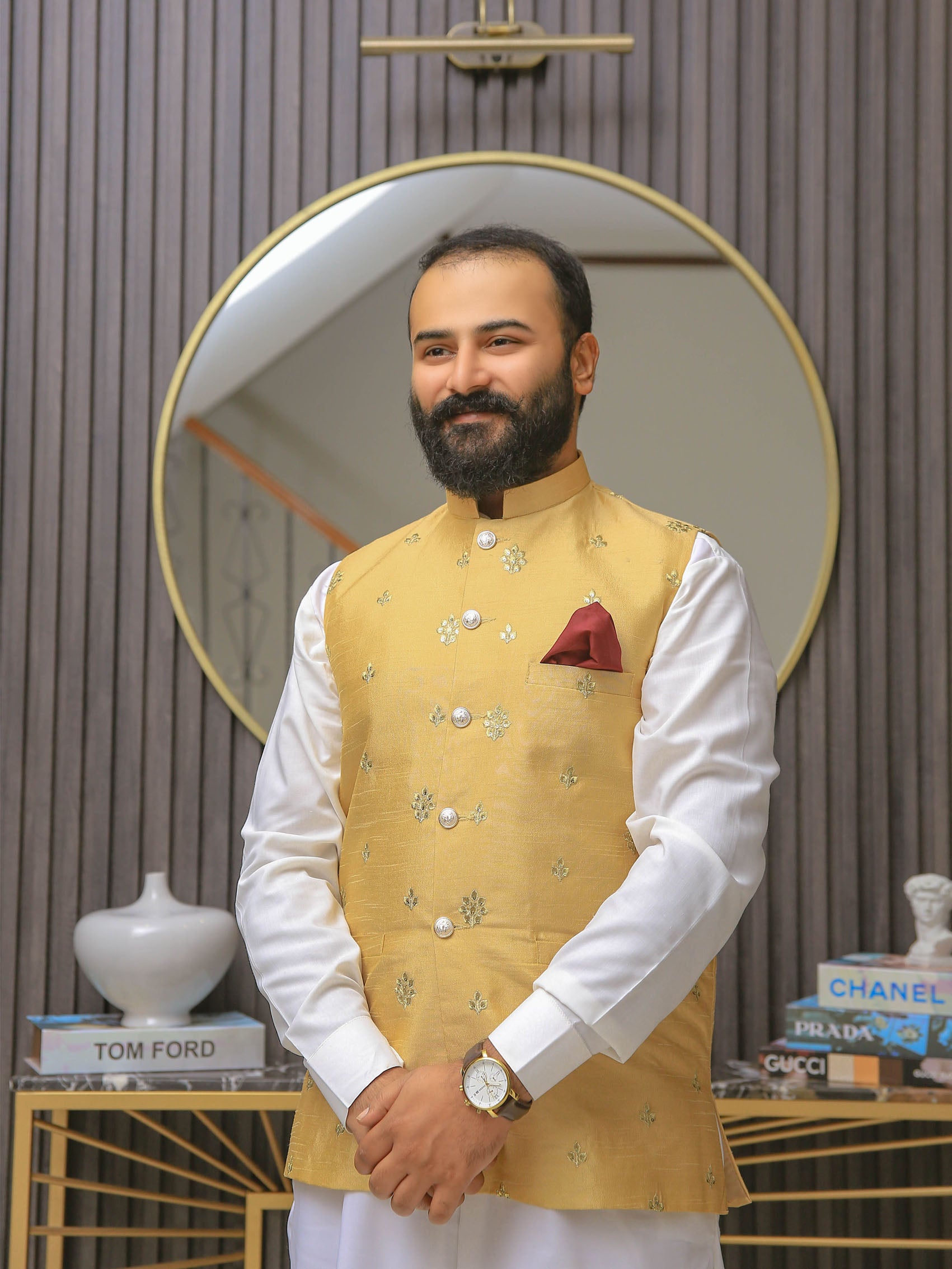 Dull Gold Vest Suit By Zari