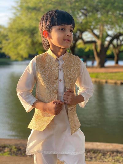 Gold vest wearing pakistani online dress shop in USA