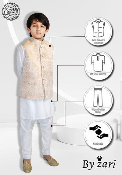 Gold vest 3pc Suit By Zari