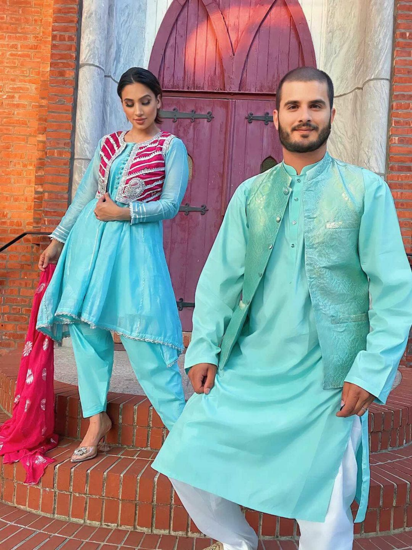 Mint vest 3pc Suit By Zari